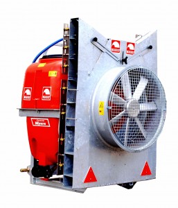 Fruitteeltspuit, driepuntsaanspanning DA 28 met axiaal -dwarsstroomblazer, met 28 ” blazergrootte, met PE tank, met 300/400/500/600 liter tankinhoud