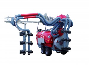 Fruitteeltspuit, K-serie  met radiaal-blazer GR 45 met KR 4/2 (2 rijen) en KR6/3 (3 rijen) behandeling( blz 35)1000/1500/2000 liter GVK tank,