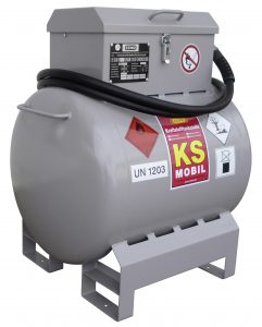 Benzinetank KS mobiel, stalen tank, 90, 200 en 300 liter inhoud, met handpomp en elektropomp