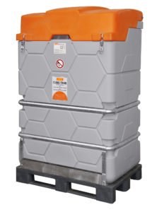 Dieseltank  CUBE-tank mobiel 1000 ltr. en 1500 ltr. voor generatoren  met geïntegreerde opvangbak