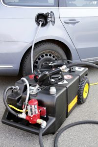 Afzuig-en tank-trolley, mobiel voor benzine, 2 tact-mix en diesel